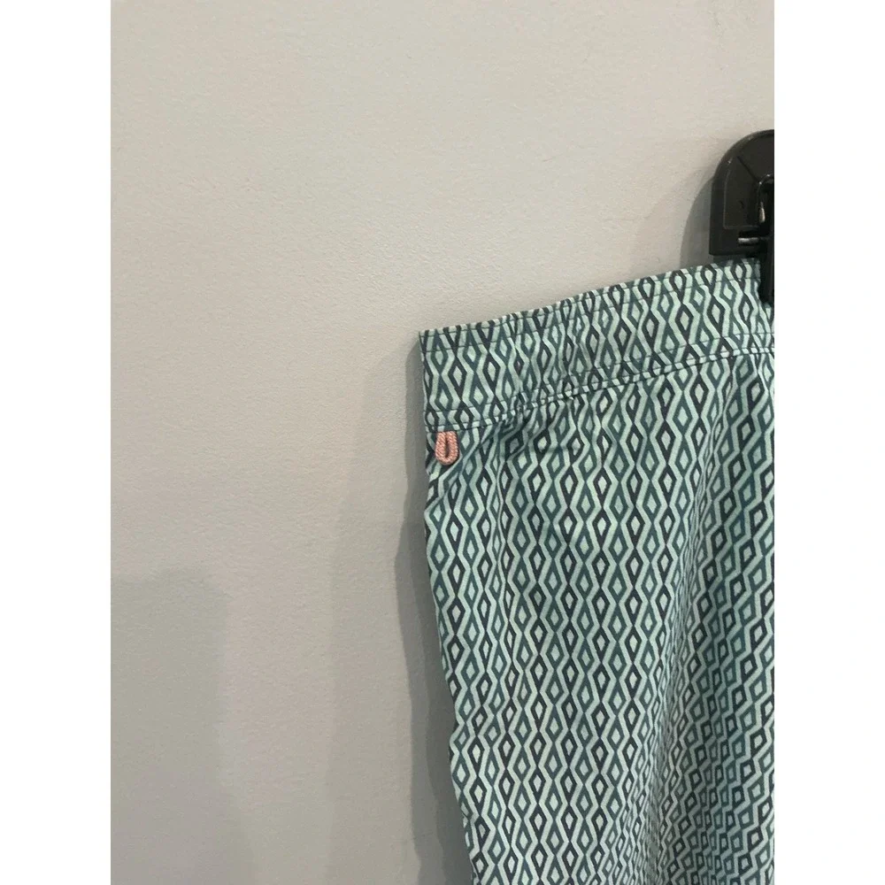 J.Crew Mens Swim Trunks XXL Teal Geometric Diamond Print Drawstring Preppy Beach